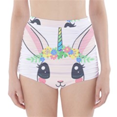 Unicorn Rabbit Hare Wreath Cute High-waisted Bikini Bottoms by Modalart