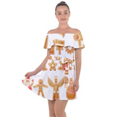 Gingerbread Food Snack Seasonal Off Shoulder Velour Dress by Modalart