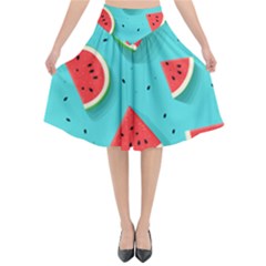 Watermelon Fruit Slice Flared Midi Skirt by Bedest