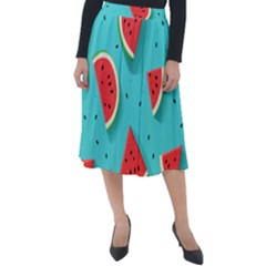 Watermelon Fruit Slice Classic Velour Midi Skirt  by Bedest