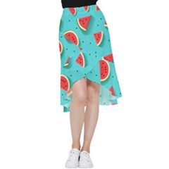 Watermelon Fruit Slice Frill Hi Low Chiffon Skirt by Bedest