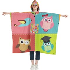 Owls Pattern Abstract Art Desenho Vector Cartoon Women s Hooded Rain Ponchos by Bedest
