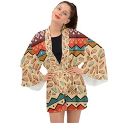 Ethnic-tribal-pattern-background Long Sleeve Kimono by Apen