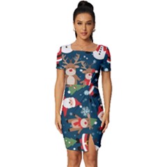 Christmas Decoration Fitted Knot Split End Bodycon Dress by Ravend