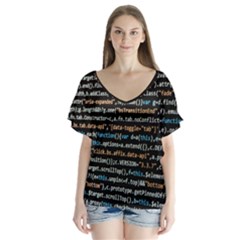 Close Up Code Coding Computer V-neck Flutter Sleeve Top by Amaryn4rt