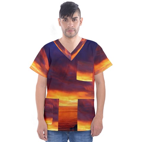 Sunset The Pacific Ocean Evening Men s V-neck Scrub Top by Amaryn4rt