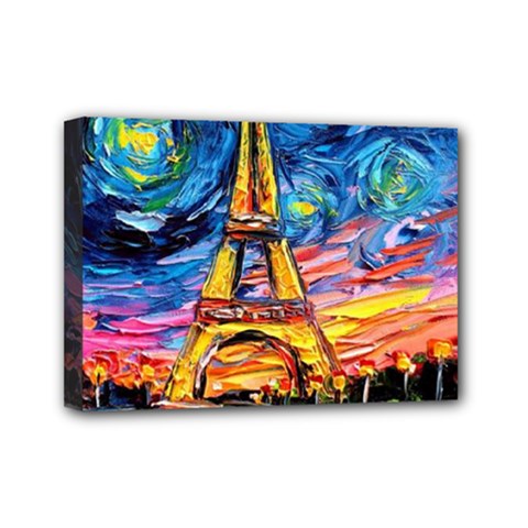 Eiffel Tower Starry Night Print Van Gogh Mini Canvas 7  X 5  (stretched) by Modalart