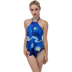 Starry Night In New York Van Gogh Manhattan Chrysler Building And Empire State Building Go With The Flow One Piece Swimsuit by Modalart