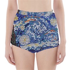 Mosaic Art Vincent Van Gogh Starry Night High-waisted Bikini Bottoms by Modalart
