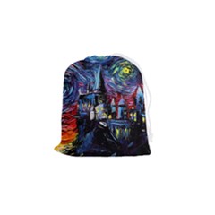 Castle Hogwarts Starry Night Print Van Gogh Parody Drawstring Pouch (small) by Modalart