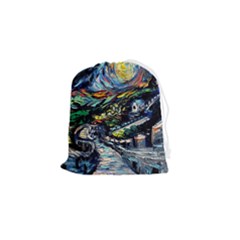 The Great Wall Nature Painting Starry Night Van Gogh Drawstring Pouch (small) by Modalart
