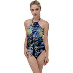 The Great Wall Nature Painting Starry Night Van Gogh Go With The Flow One Piece Swimsuit by Modalart