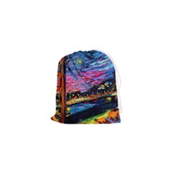 Golden Gate Bridge Starry Night Vincent Van Gogh Drawstring Pouch (xs) by Modalart