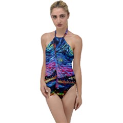 Golden Gate Bridge Starry Night Vincent Van Gogh Go With The Flow One Piece Swimsuit by Modalart