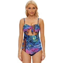 Golden Gate Bridge Starry Night Vincent Van Gogh Knot Front One-piece Swimsuit by Modalart