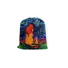Lion Art Starry Night Van Gogh Drawstring Pouch (small) by Modalart