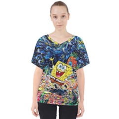 Art Cartoon Starry Night Van Gogh V-neck Dolman Drape Top by Modalart