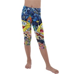 Art Cartoon Starry Night Van Gogh Kids  Lightweight Velour Capri Leggings  by Modalart