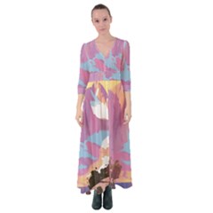 Pink Mountains Grand Canyon Psychedelic Mountain Button Up Maxi Dress by Modalart