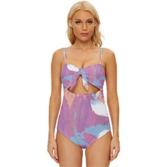 Pink Mountains Grand Canyon Psychedelic Mountain Knot Front One-piece Swimsuit by Modalart