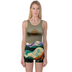 Surreal Art Psychadelic Mountain One Piece Boyleg Swimsuit by Modalart