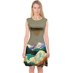 Surreal Art Psychadelic Mountain Capsleeve Midi Dress by Modalart