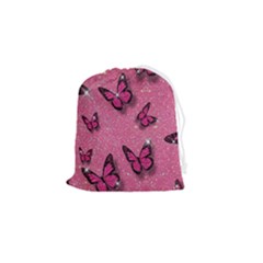 Pink Glitter Butterfly Drawstring Pouch (small) by Modalart