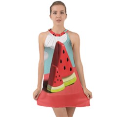 Watermelon Fruit Halter Tie Back Chiffon Dress by Modalart