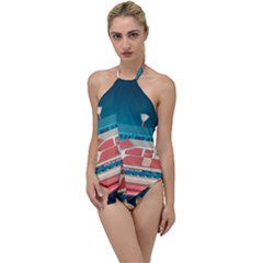 Leaves Boho Plant Bohemian Drawing Go With The Flow One Piece Swimsuit by Modalart