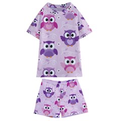 Seamless Cute Colourfull Owl Kids Pattern Kids  Swim T-shirt And Shorts Set by Bedest