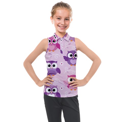Seamless Cute Colourfull Owl Kids Pattern Kids  Sleeveless Polo T-shirt by Bedest