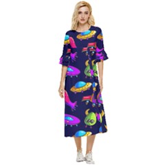 Space Pattern Double Cuff Midi Dress by Bedest