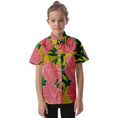 Pink Flower Seamless Pattern Kids  Short Sleeve Shirt by Bedest