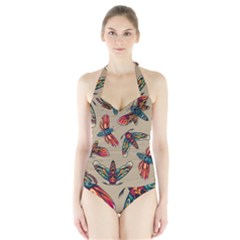 Tattoos Colorful Seamless Pattern Halter Swimsuit by Bedest