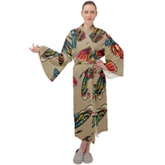Tattoos Colorful Seamless Pattern Maxi Velvet Kimono by Bedest