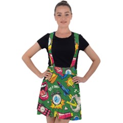 Pop Art Colorful Seamless Pattern Velvet Suspender Skater Skirt by Bedest