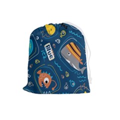 Seamless Pattern Vector Submarine With Sea Animals Cartoon Drawstring Pouch (large) by Bedest
