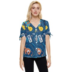 Seamless Pattern Vector Submarine With Sea Animals Cartoon Bow Sleeve Button Up Top by Bedest