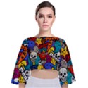 Graffiti Characters Seamless Pattern Tie Back Butterfly Sleeve Chiffon Top View1