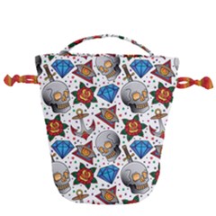 Full Color Flash Tattoo Patterns Drawstring Bucket Bag by Bedest