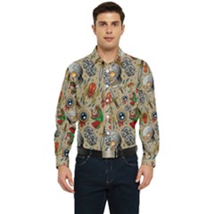 Tattoo Pattern Men s Long Sleeve Pocket Shirt  by Bedest