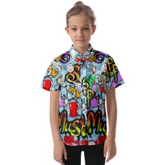 Graffiti Characters Seamless Patterns Kids  Short Sleeve Shirt by Bedest