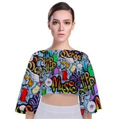 Graffiti Characters Seamless Patterns Tie Back Butterfly Sleeve Chiffon Top by Bedest
