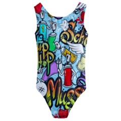 Graffiti Characters Seamless Patterns Kids  Cut-out Back One Piece Swimsuit by Bedest