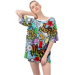 Graffiti Characters Seamless Patterns Oversized Chiffon Top by Bedest