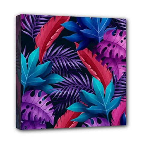 Background With Violet Blue Tropical Leaves Mini Canvas 8  X 8  (stretched) by Bedest
