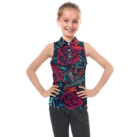 Vintage Flash Tattoos Designs Seamless Pattern Kids  Sleeveless Polo T-shirt by Bedest