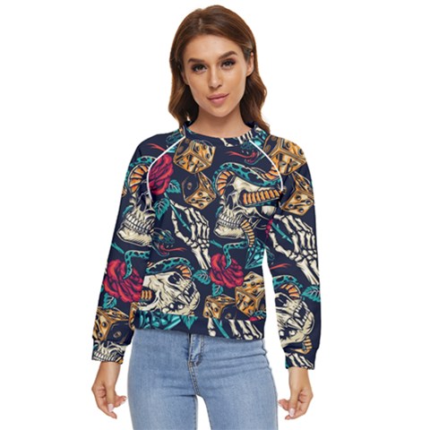Vintage Art Tattoos Colorful Seamless Pattern Women s Long Sleeve Raglan T-shirt by Bedest
