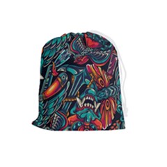 Vintage Tattoos Colorful Seamless Pattern Drawstring Pouch (large) by Bedest