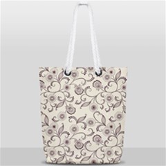 White And Brown Floral Wallpaper Flowers Background Pattern Full Print Rope Handle Tote (small) by Pakjumat